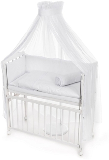 Mobiles Beistellbett Weiß mit Rollen, Matratze & Nestchen Spitze