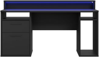 Gamingtisch >TEZAUR< LED-Wechselbeleuchtung, Schub,Tür, schwarz - 160x91x72cm (B/H/T)