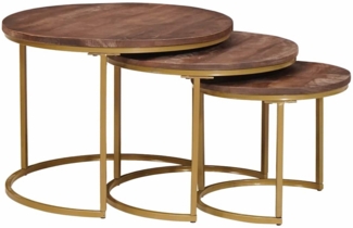 Nesting-Couchtische, Sofatische 3 pcs Massivholz Mango und Stahl