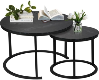 Modern Rund Couchtisch 2er Set Marmormuster Wohnzimmer Büro