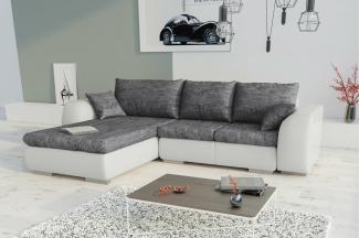 Stylefy Salturo Ecksofa Strukturstoff BERLIN Kunstleder MADRYT Grau Weiß Links