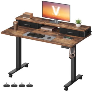 VASAGLE Höhenverstellbarer Schreibtisch elektrisch, 140,1 x 60,1 cm, 4 Speicherhöhen, greige