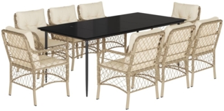 vidaXL 9-tlg. Garten-Essgruppe mit Kissen Beige Poly Rattan 3212144