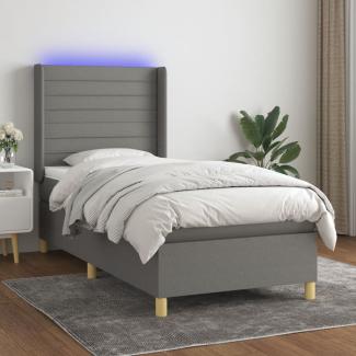 vidaXL Boxspringbett mit Matratze & LED Dunkelgrau 90x200 cm Stoff 3138926
