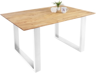 Esstisch 140x80cm Akazie massiv eichenfarben schweizer Kante U-Gestell weiß DEAN 137085903