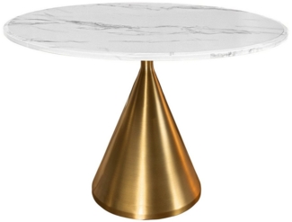 riess-ambiente Esstisch ELEGANCIA Ø130cm Marmor weiß / gold– rund, chromfarbener Säulenfuß (Einzelartikel, 1-St), gebürstetes Stahlgestell, kompakter Küchentisch, Platz für 4 Personen