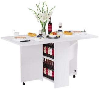 WILGOON Klapptisch Esstisch Klappbarer Tisch mit Offenen Ablagen und Riemenscheibe (Klappbarer Esstisch, für Kleine Räume, Esszimmer 140 x 75 x 74 cm, Weiß), Küchentisch vielseitiger Tisch