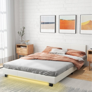 COSTWAY Polsterbett Doppelbett, LED, mit Fernbedienung, 140x200cm