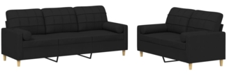 vidaXL 2-tlg. Sofagarnitur mit Kissen Schwarz Stoff 3201326