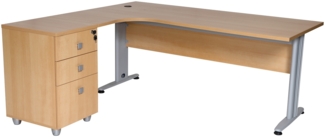 furni24 Schreibtisch Winkelschreibtisch Eckschreibtisch Computertisch buche inkl. Beistellcontainer 180 x 120 x 74 cm Links gewinkelt