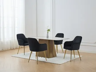 Vente-unique - Stuhl mit Armlehnen 6er-Set - Samt & goldfarbenes Metall - Schwarz - ELEANA