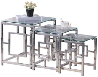 JYMTOM Couchtisch 3er Set aus Edelstahlgestell und Hartglas für Wohnzimmer (3-St), modernes Design Sofatisch (Silber Graues Glas Set of 3)