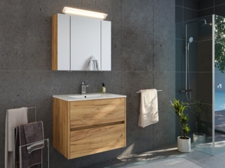 Badmöbelset Taifun 70cm 2tlg mit Spiegelschrank eiche gold : Eiche Gold