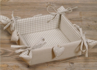 matches21 HOME & HOBBY Vorratsdose Brotkorb aus Stoff LINA Beige, kariert & Herzen, in 20x20 cm, Textil, (1-tlg), Wiederverwendbar & Waschbar bis 30 Grad