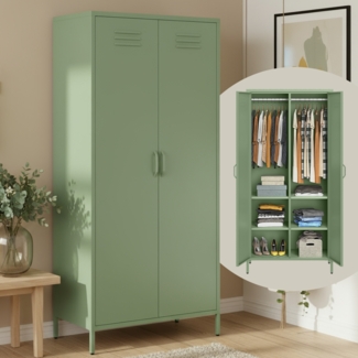skølm 'Atria' Kleiderschrank, Metall, 170x45x80 cm, grün, Garderobe mit 4 Fächern und 2 Kleiderstangen