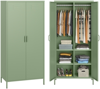 skølm 'Atria' Kleiderschrank, Metall, 170x45x80 cm, grün, Garderobe mit 4 Fächern und 2 Kleiderstangen