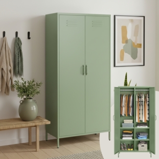 skølm 'Atria' Kleiderschrank, Metall, 170x45x80 cm, grün, Garderobe mit 4 Fächern und 2 Kleiderstangen