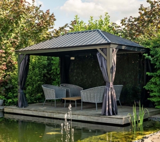 Sojag Alu Pavillon Marsala 1216 | Hardtop Pavillon mit Moskitonetz | Anthrazit | 363x483x293 cm