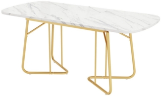 OKWISH Esstisch ausziehbar 140-180cm (Weißer rechtwinkliger Küchentisch, Arbeitstisch, 1-St, mit Marmorstruktur, vergoldete Metall-Tischbeine), Tischplatte mit Marmormuster, geeignet für 4–6 Person