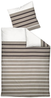 Janine Bettwäsche SINAL, Taupe, Braun, Weiß, 135 x 200 cm, Mako-Satin, 2 teilig, mit Reißverschluss