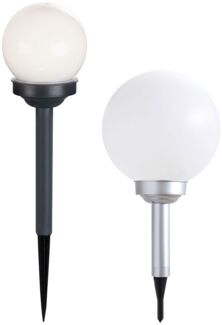 2er Set LED Solarleuchten, Kugel weiß, Erdspieß, D 10/15 cm