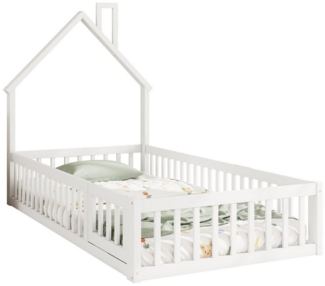 Flieks Kinderbett, Massivholzbett 90x200 cm mit Schornsteinform und Lattenrost