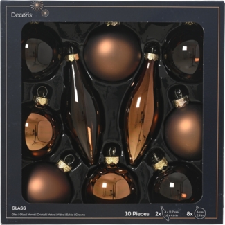 Decoris Weihnachtskugeln mit Tropfen-Ornamente aus Glas Ø 6 cm espressobraun 10 Stück