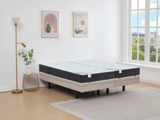 Dekoratives Bett mit elektrischer Relaxfunktion + Taschenfederkern- & Memory-Schaum-Matratze - 2 x 80 x 200 cm - Stoff - Beige - RIZALI von DREAMEA