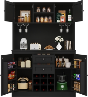 Sideboard H 188 x T 40 x B 120 cm, 4 Türen & 2 Schubladen, verstellbare Einlegeböden, Weinregal, Schwarz, MDF