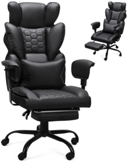 Clanmacy Gaming-Stuhl Gaming-Stuhl Bürostuhl Ergonomischer mit Fußstütze Chefsessel Schwarz (Möbelset, 3 St), PU-Lederstoff Verstellbare gepolsterte Armlehnen