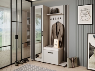 Beautysofa Garderobenschrank Garderoben-Set mit Aufhängern und Spiegel LIVIA (Geräumiger Schuhschrank) mit praktischer Kleiderstange