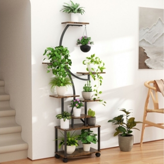 TWSOUL Blumenständer Pflanzenständer mit Wachstumslicht, 8 Ebenen Pflanzenregal 158 cm