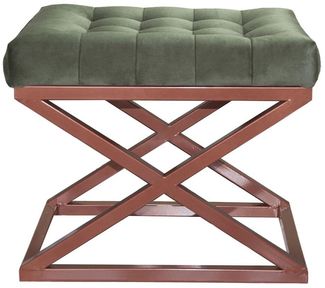 Atelier Del Sofa Stylish Pouffe with Metal Frame, 50 x 42 x 40 cm | 100% Polyester Babyface Fabric in Copper & Green | Perfect for Modern Living Spaces