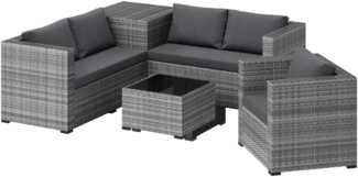 STEELSØN 'Veloria' Polyrattan Sitzgruppe, 2 Sofa, Tisch, Aufbewahrungsbox, mit Sessel, grau