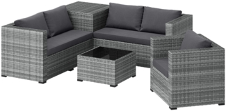 STEELSØN 'Veloria' Polyrattan Sitzgruppe, 2 Sofa, Tisch, Aufbewahrungsbox, mit Sessel, grau