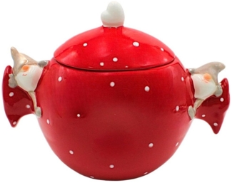 Dekohelden24 Keksdose Keramikdose, Vorratsdose, Weihnachtsdose Bonbon mit Weihnachtswichtel, Keramik, Größe L/B/H ca. 23,5 x 12 x 17 cm.