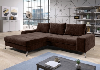 AX LIVING Eckschlafcouch mit Bettkasten Artemia 275 cm Braun Samt L