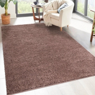 carpet city Shaggy Hochflor Teppich - 200x200 cm Quadratisch - Braun - Langflor Wohnzimmerteppich - Einfarbig Uni Modern - Flauschig-Weiche Teppiche Schlafzimmer Deko