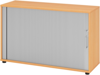 bümö Aktenschrank abschließbar mit Rollladen, Rollladenschrank für Ordner & Co. - Büroschrank mit Rollo, abschließbarer Ordnerschrank aus Holz in Buche/Silber mit Bügelgriff, 1732S-6-S-BS
