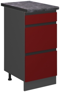 Küchenunterschrank R-Line Rot 40 cm J-Shape mit Schubladen, AP Anthrazit Vicco