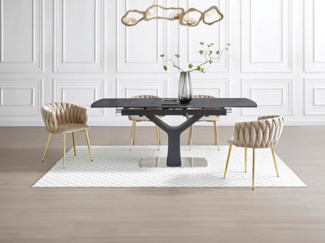 Vente-unique - Set mit 6 Stühlen aus Samt & goldenem Metall - Beige - ELEGANO