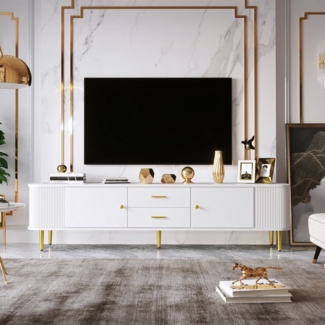 Refined Living Lowboard Wohnzimmer TV-Schrank mit Schubladen, mit goldenen Griffen,Beinen (170*34*45cm, geschwungenen Ecken, TV-Bank mit 2 Schubladen, 2 Türen, 1 St, Fernsehtisch mit goldenen Griffen und Beinen, mit gewellten Seiten), Großzügiger Staur...