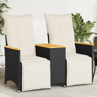 vidaXL Gartensofa 2-Sitzer Verstellbar mit Tisch Schwarz Poly Rattan 365722