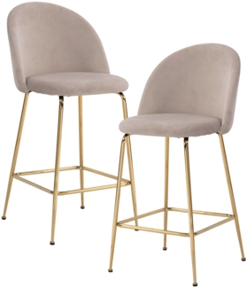 2er Set Barhocker Samt Beige Hocker mit Lehne & goldenen Beinen, Küchenhocker Skandinavisch Stoff / Metall 110 kg, Design Barstuhl Tresenhocker, Bistrohocker Gepolstert