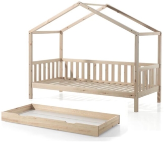 Hausbett Kapua 210x97x170 Kinderbett Spielbett Massivholz Natur