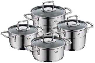 Silit Topf-Set Extra Cook, Edelstahl 18/10 (Set, 8-tlg, 4-teiliges Mini-Topf-Set), SiliTherm Universalboden, induktionsgeeignet, spülmaschinengeeignet
