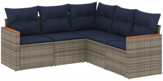 vidaXL 5-teiliges Gartensofa-Set mit Kissen, grau, Polyrattan 3225963
