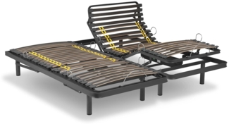 Ferlex Elektrisches Doppelbett mit Gelenk, robuste Struktur, robuste Holzlatten (180x190 cm, kabellose Fernbedienung)