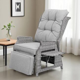 HOMECALL Rattanstuhl Gartensessel Indoor Verstellbar Liegestuhl Gartenliege balkonliege (Wetterfester Rahmen, klappbarem Beistelltisch und Fußstütze), COMLAX FIELD