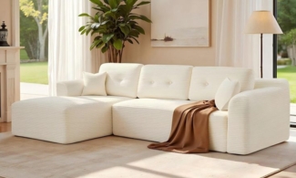 VASAGLE Ecksofa, modulares Sofa 244 cm breit, vakuumverpackt, Schlafsofa, keine Montage erforderlich, mit großer Chaiselongue links, für Wohnzimmer, Gästezimmer, cremeweiß